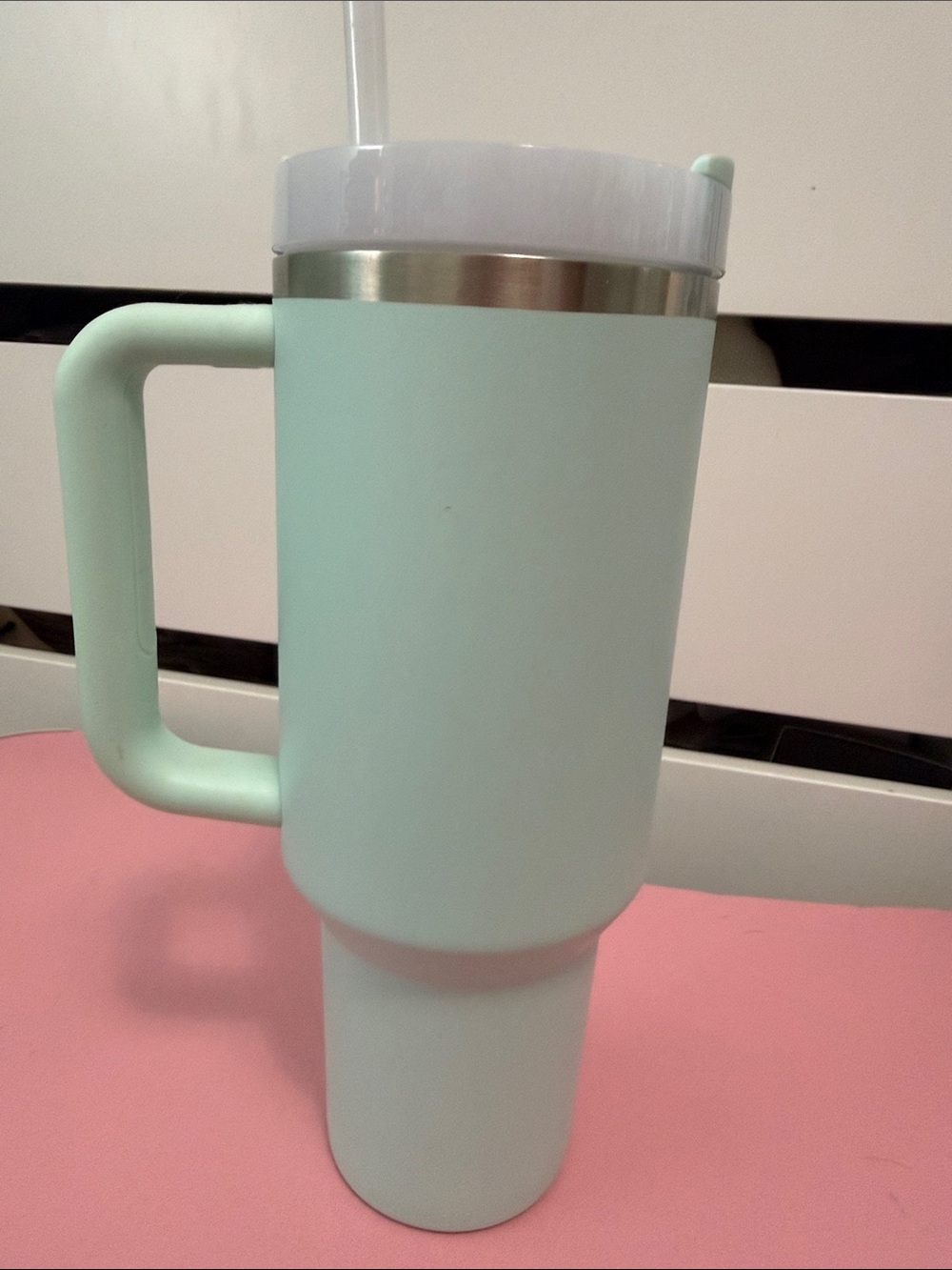 Stanley Mint Green Travel Mug with Handle and Straw - Picture 2 of 5